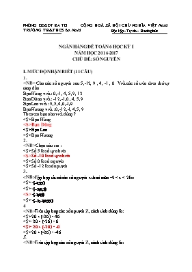 Ngân hàng đề Toán 6 học kỳ I năm học 2016 - 2017